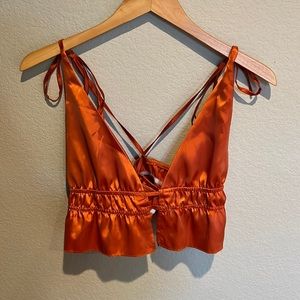 burnt orange silk crop top